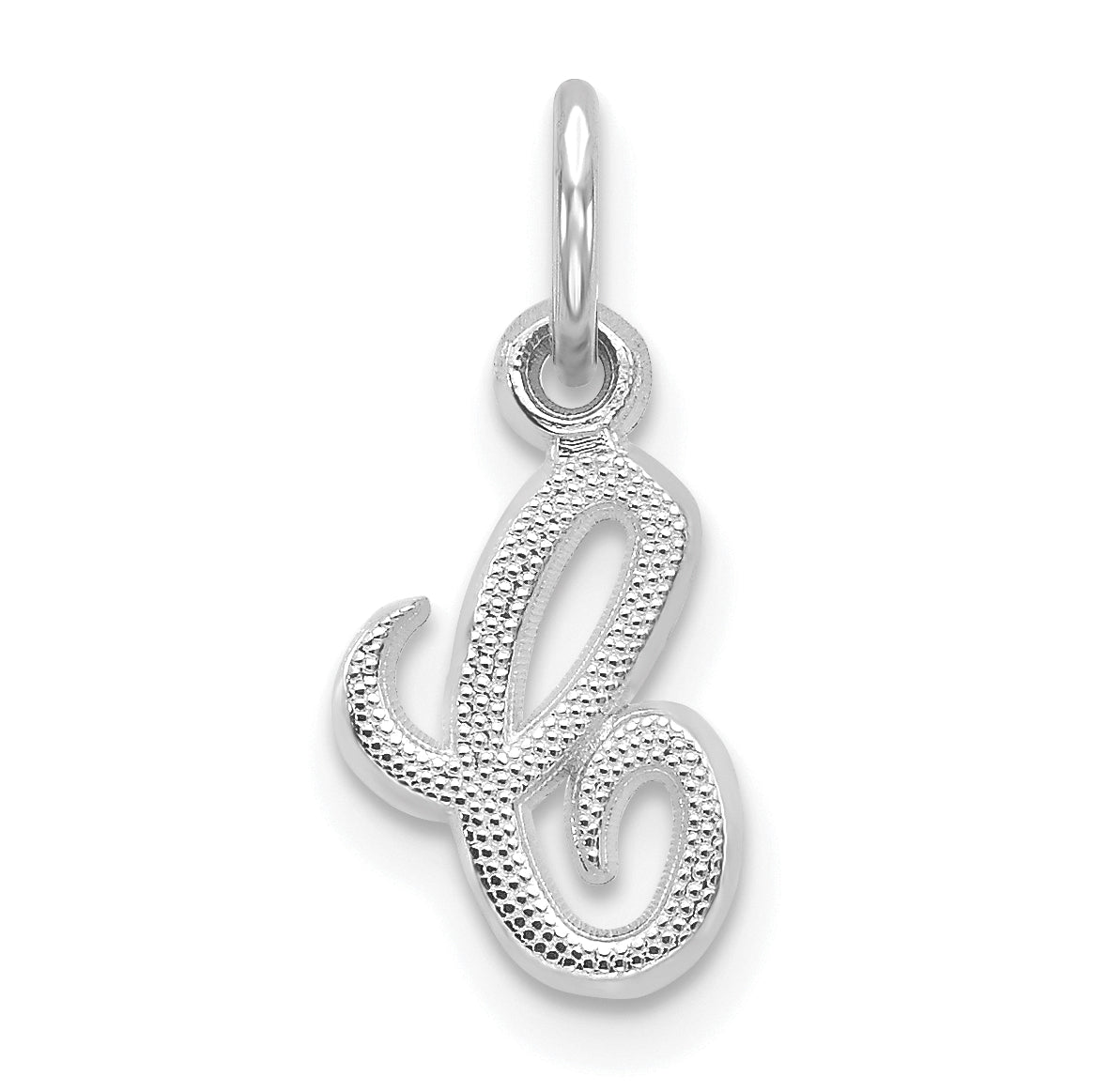 14KW White Gold Casted Script Letter C Initial Charm