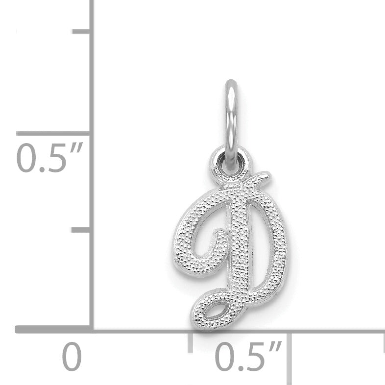 14KW White Gold Casted Script Letter D Initial Charm