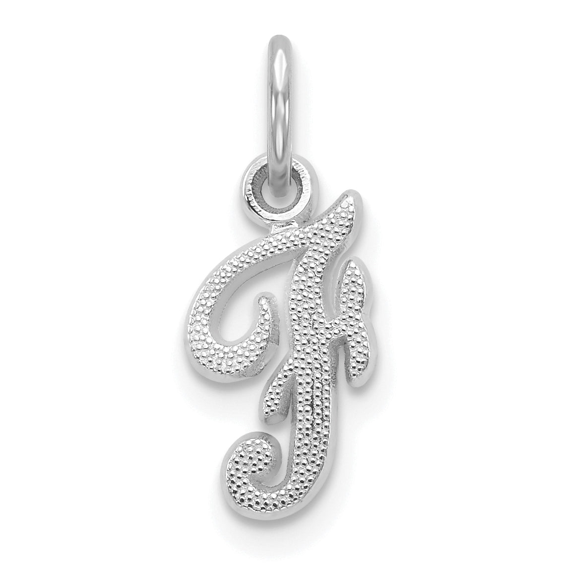 14KW White Gold Casted Script Letter F Initial Charm