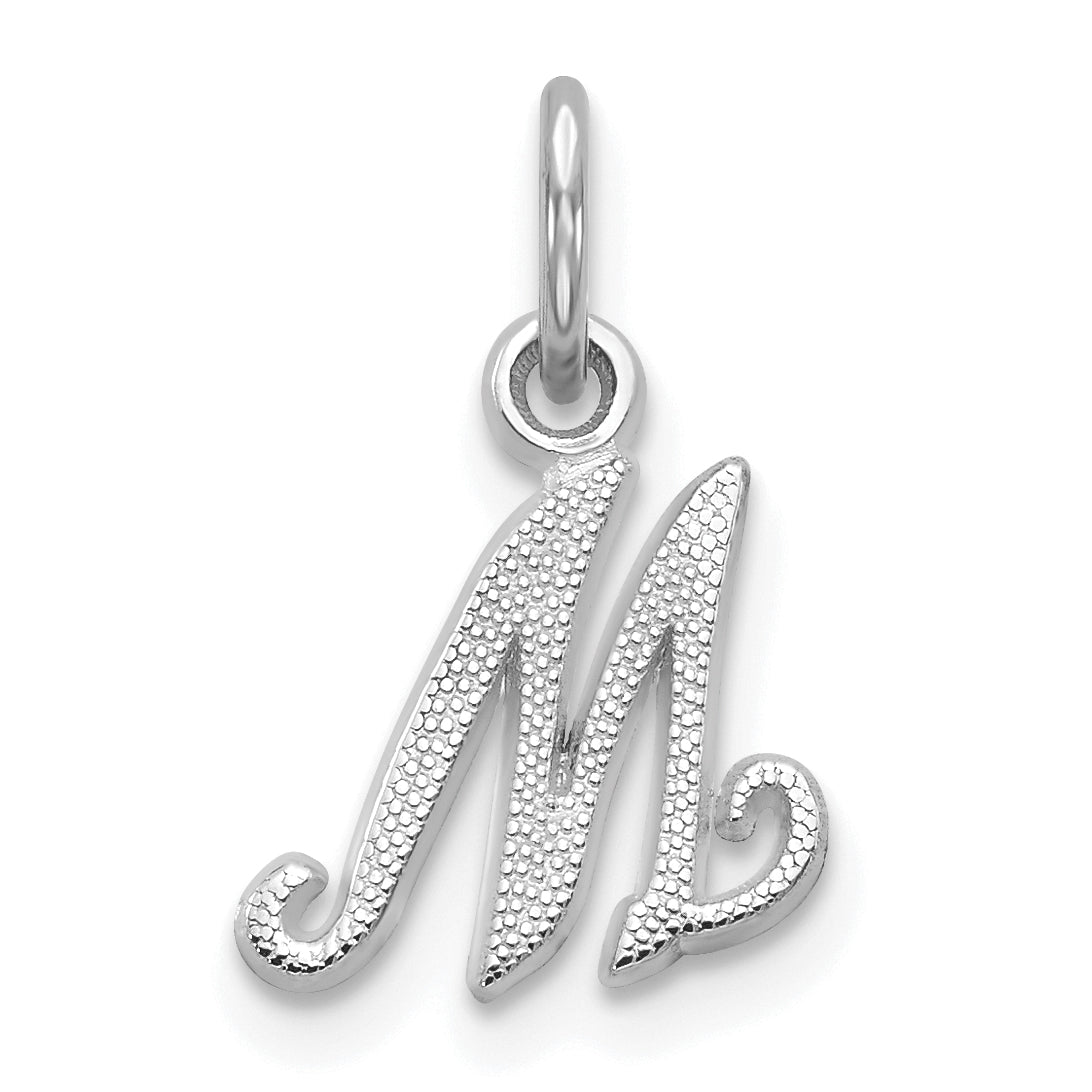 14KW White Gold Casted Script Letter M Initial Charm