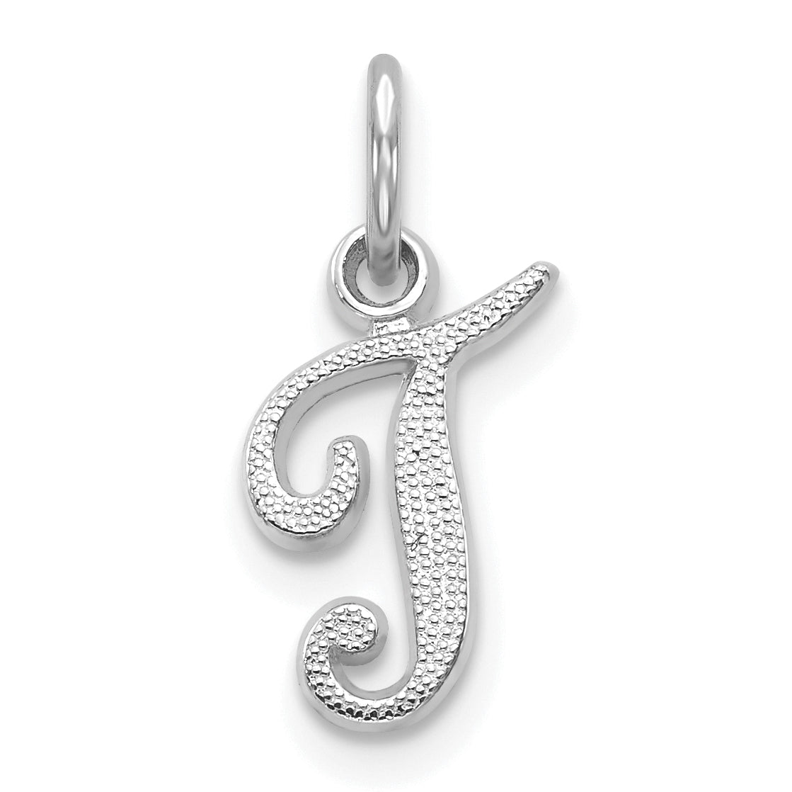 14KW White Gold Casted Script Letter T Initial Charm