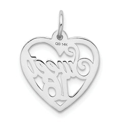 14K White Gold SWEET 16 Heart Charm