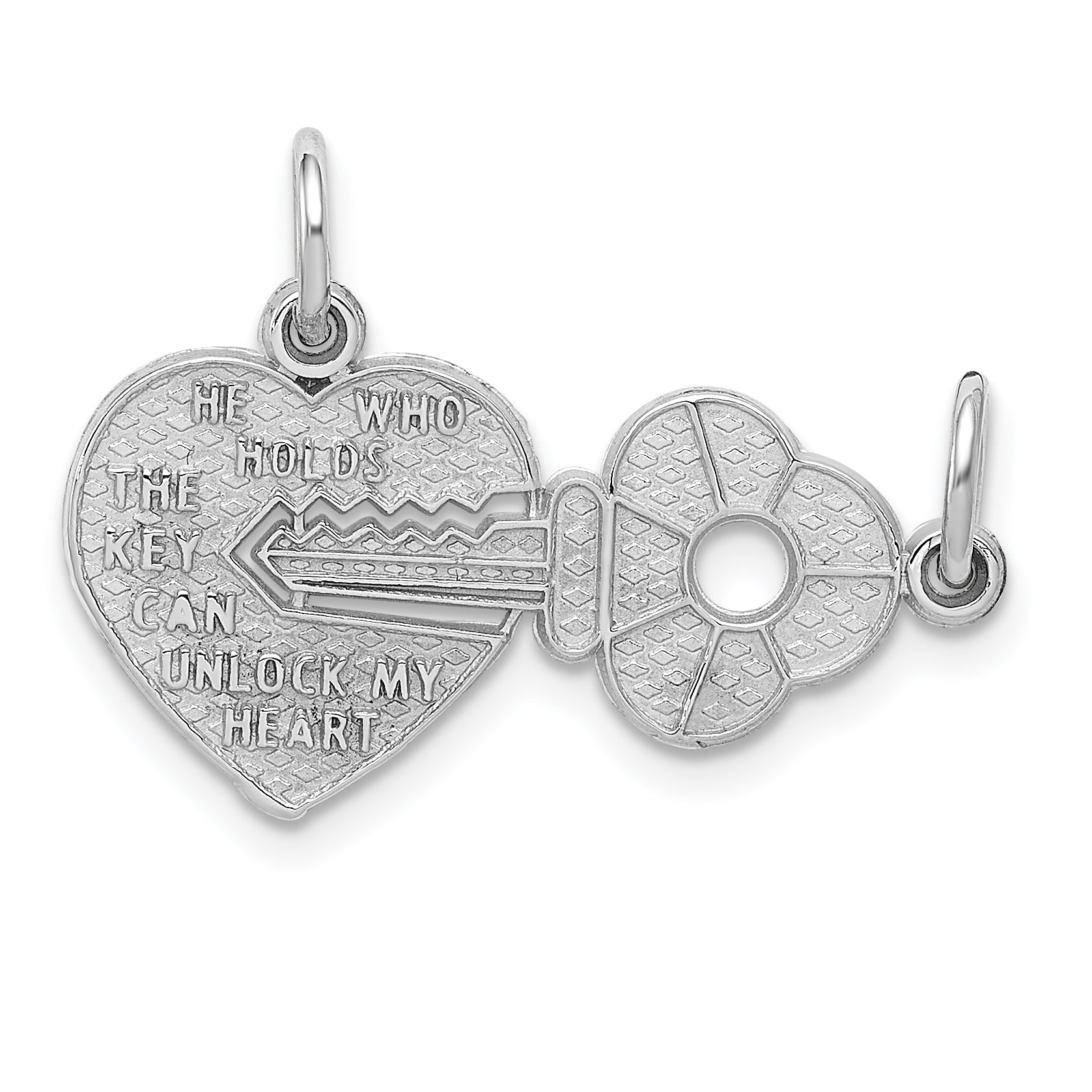 14k White Gold Key and Heart Break-apart Charm