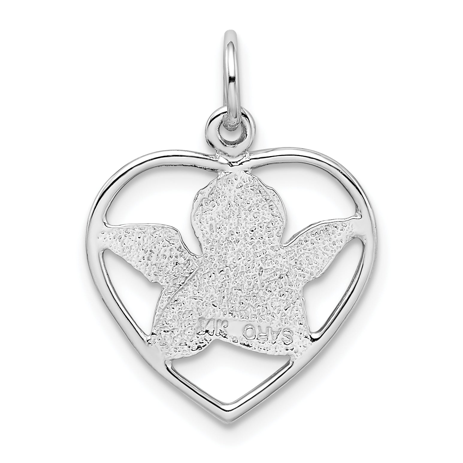 14K White Gold Angel in Heart Charm