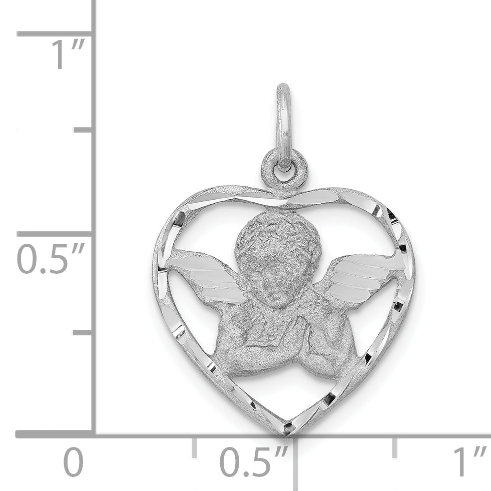 14K White Gold Angel in Heart Charm