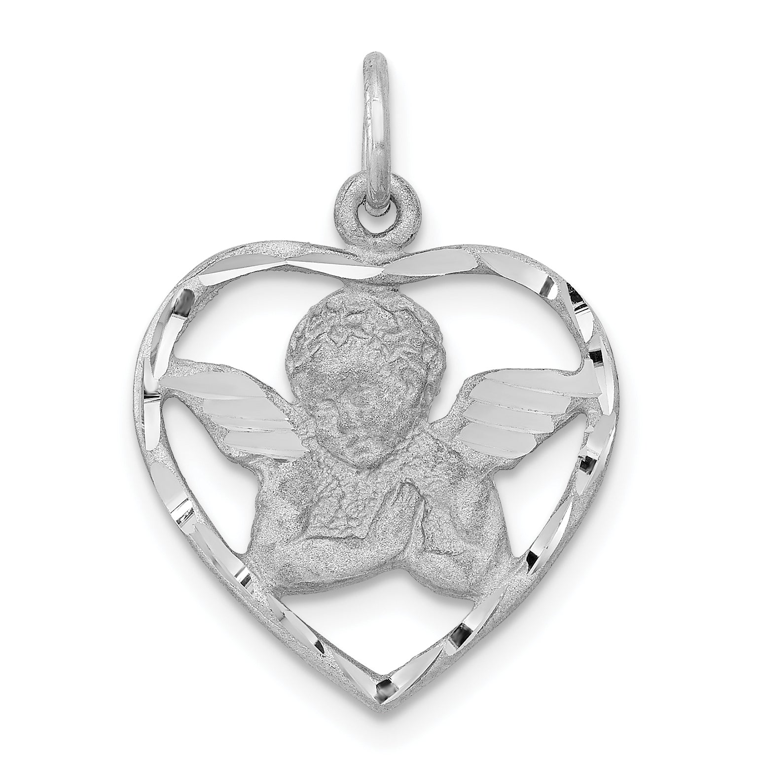 14k White Gold Angel in Heart Charm