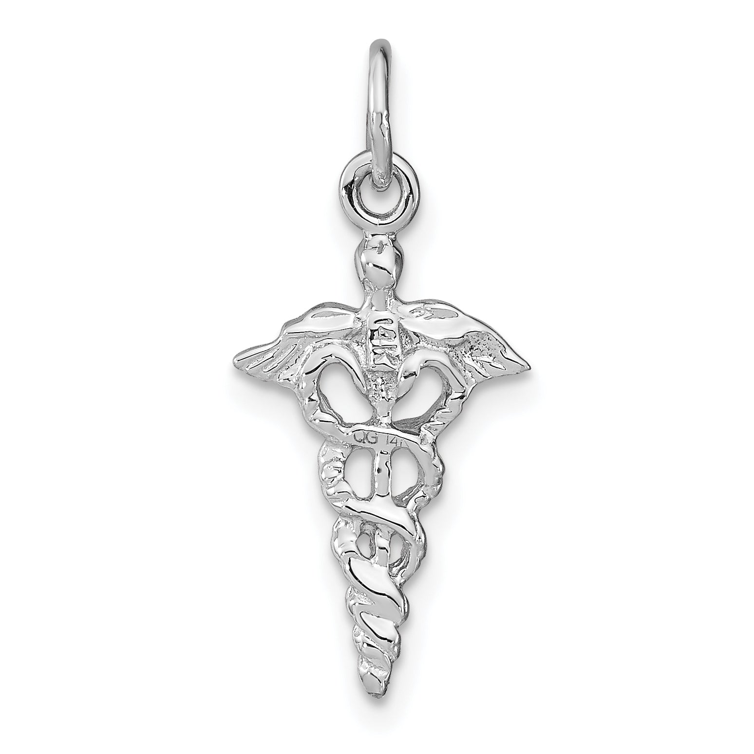 14K White Gold 3-D Caduceus Charm