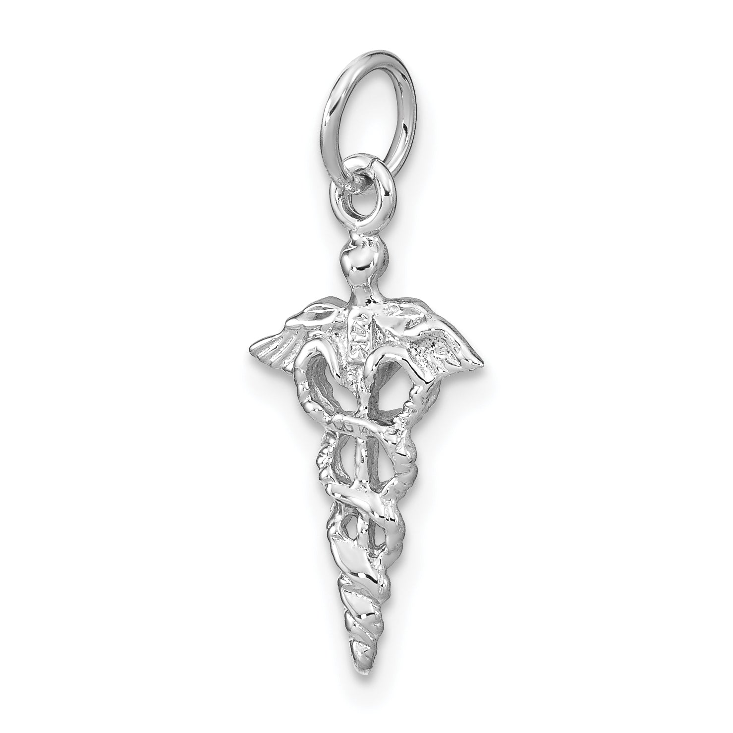 14K White Gold 3-D Caduceus Charm