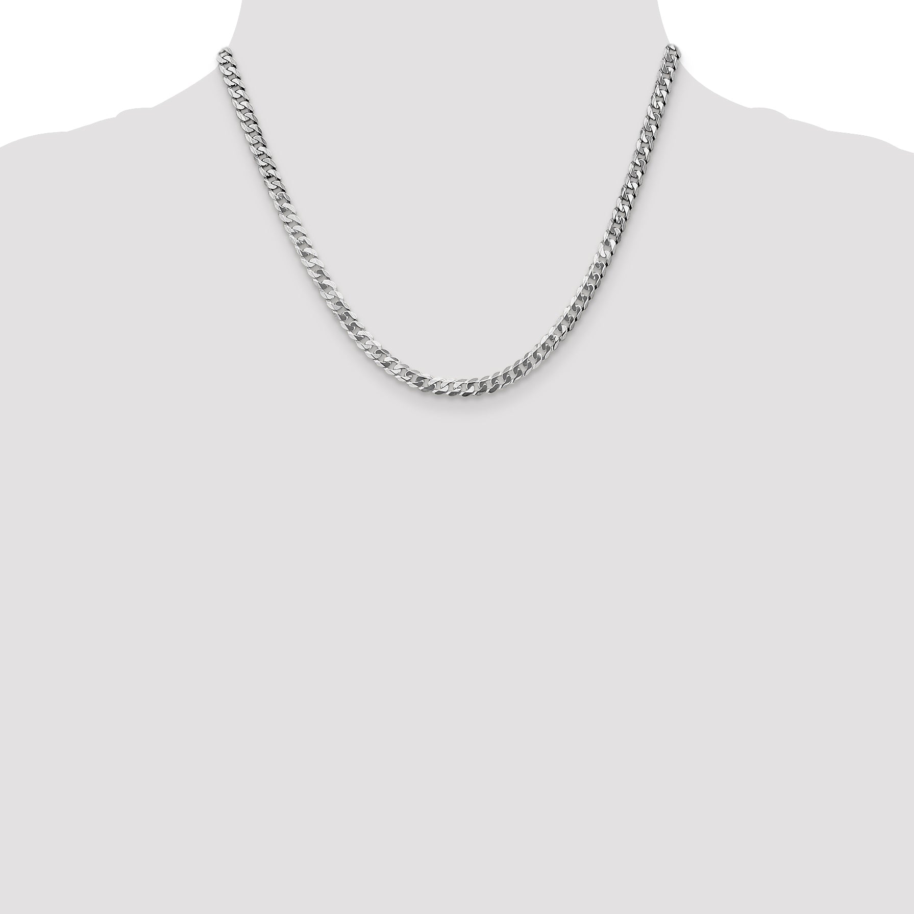 14K White Gold 18 inch 4.75mm Flat Beveled Curb with Lobster Clasp Chain