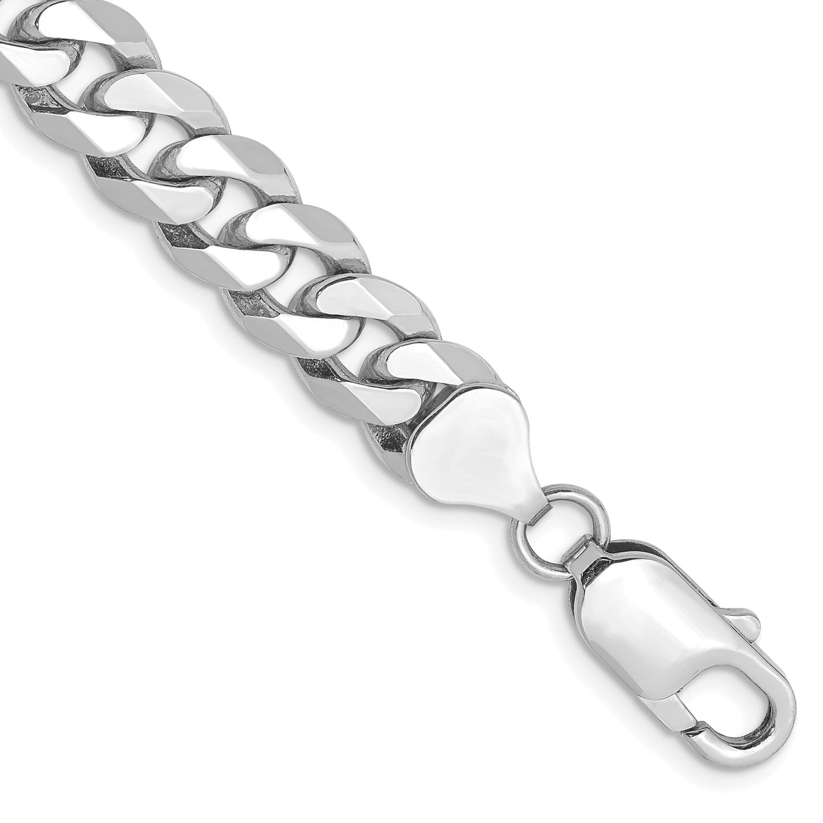 14K White Gold 9 inch 8mm Flat Beveled Curb with Lobster Clasp Chain