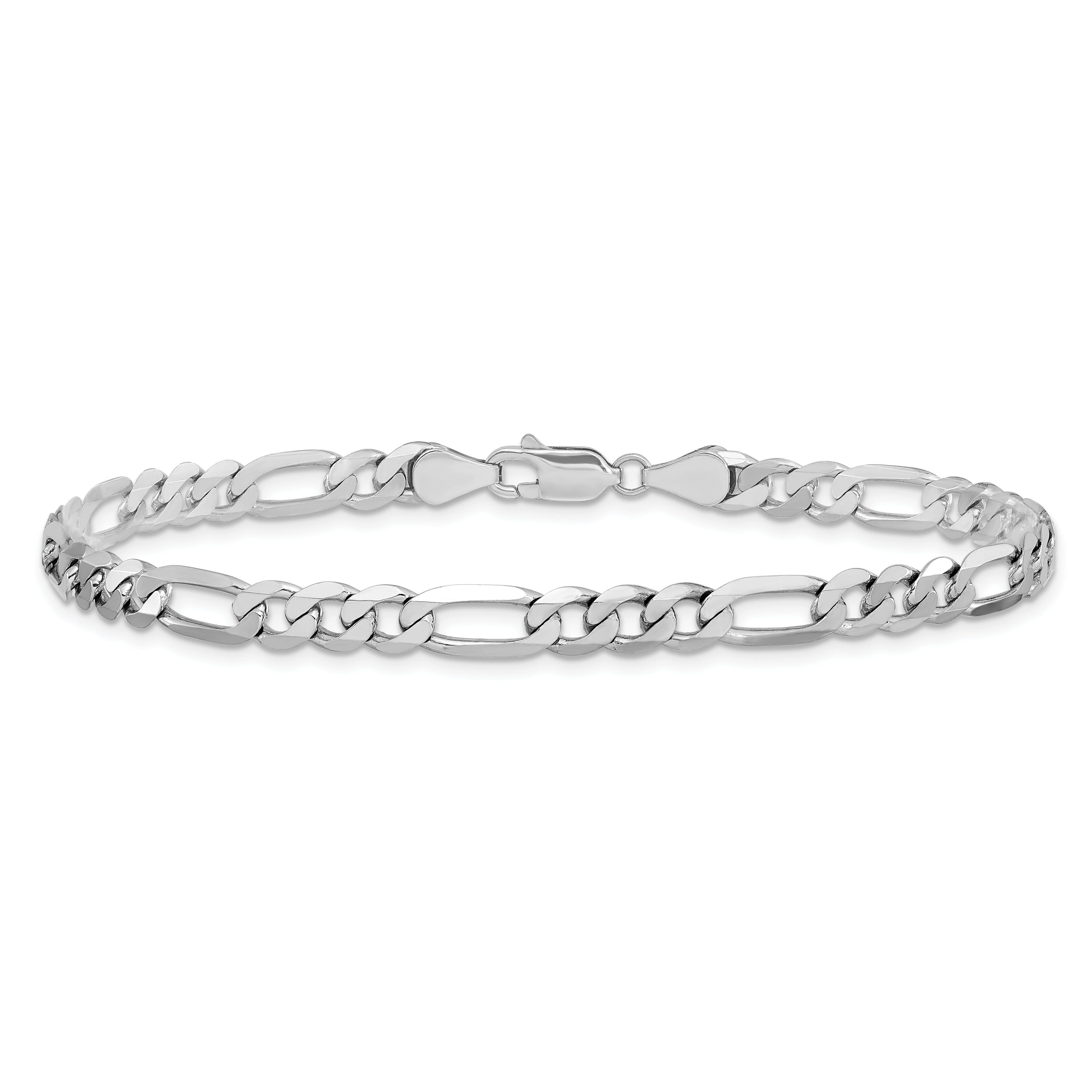 14K White Gold 7 inch 5.5mm Flat Figaro with Lobster Clasp Bracelet