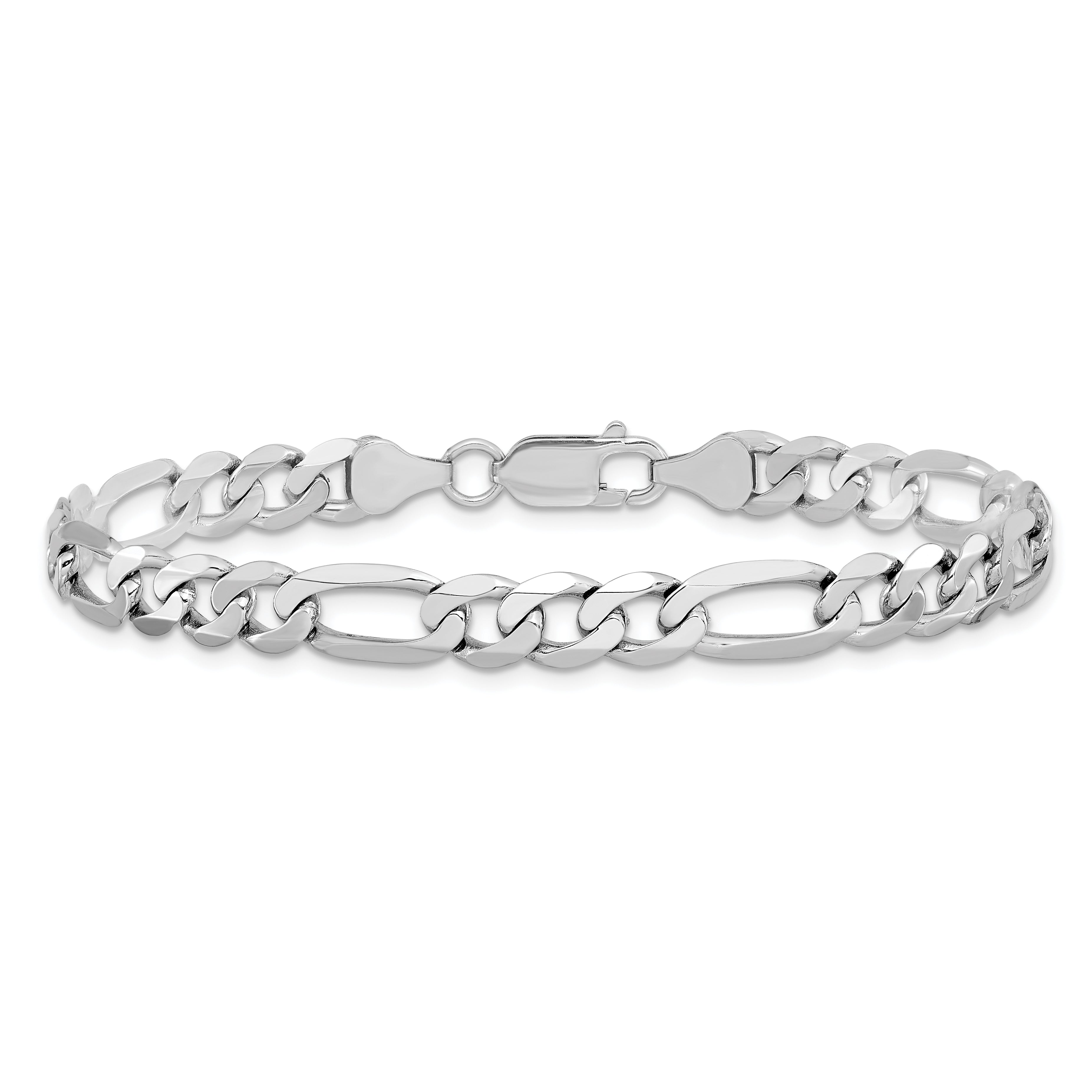 14K White Gold 8 inch 7mm Flat Figaro with Lobster Clasp Bracelet