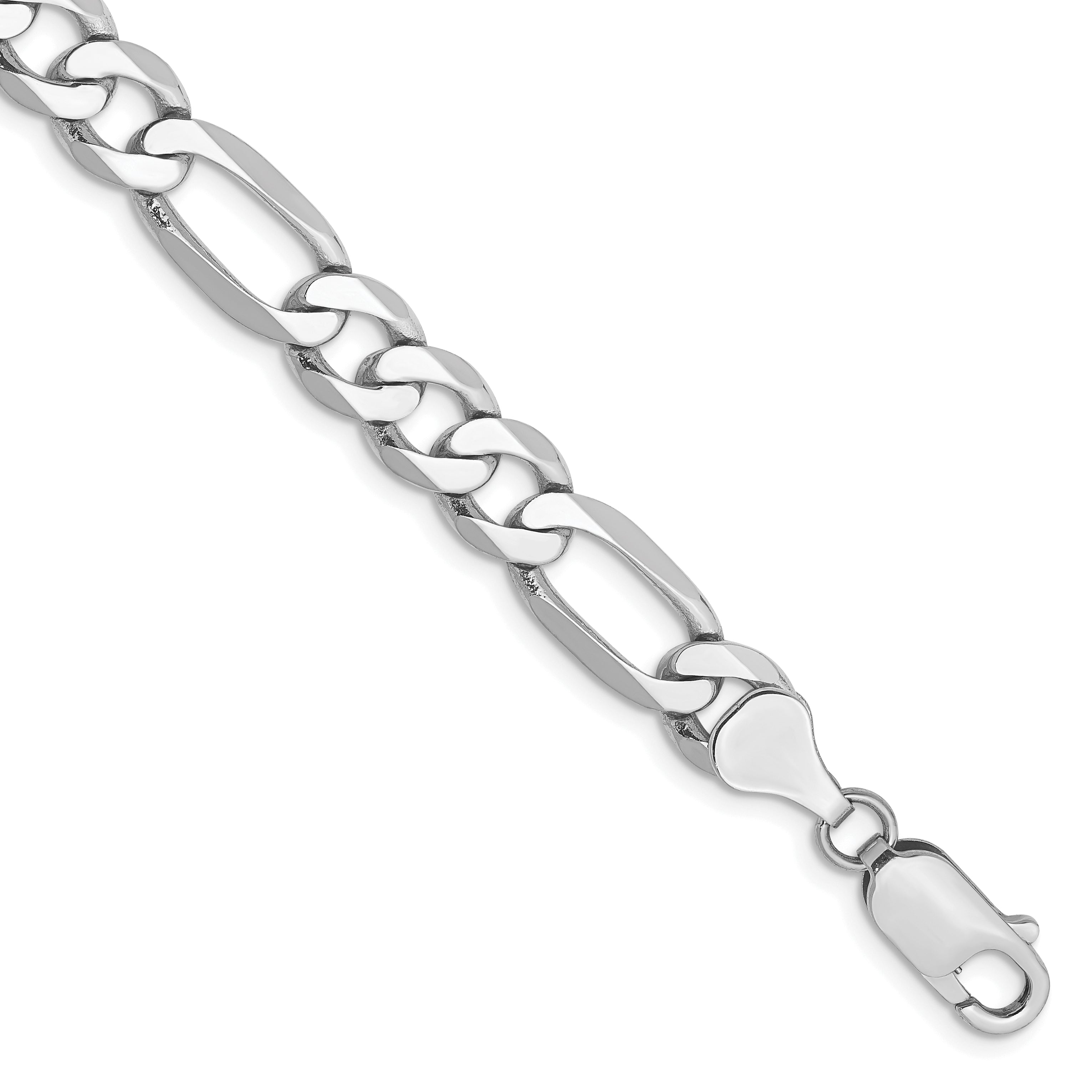 14K White Gold 9 inch 7mm Flat Figaro with Lobster Clasp Chain