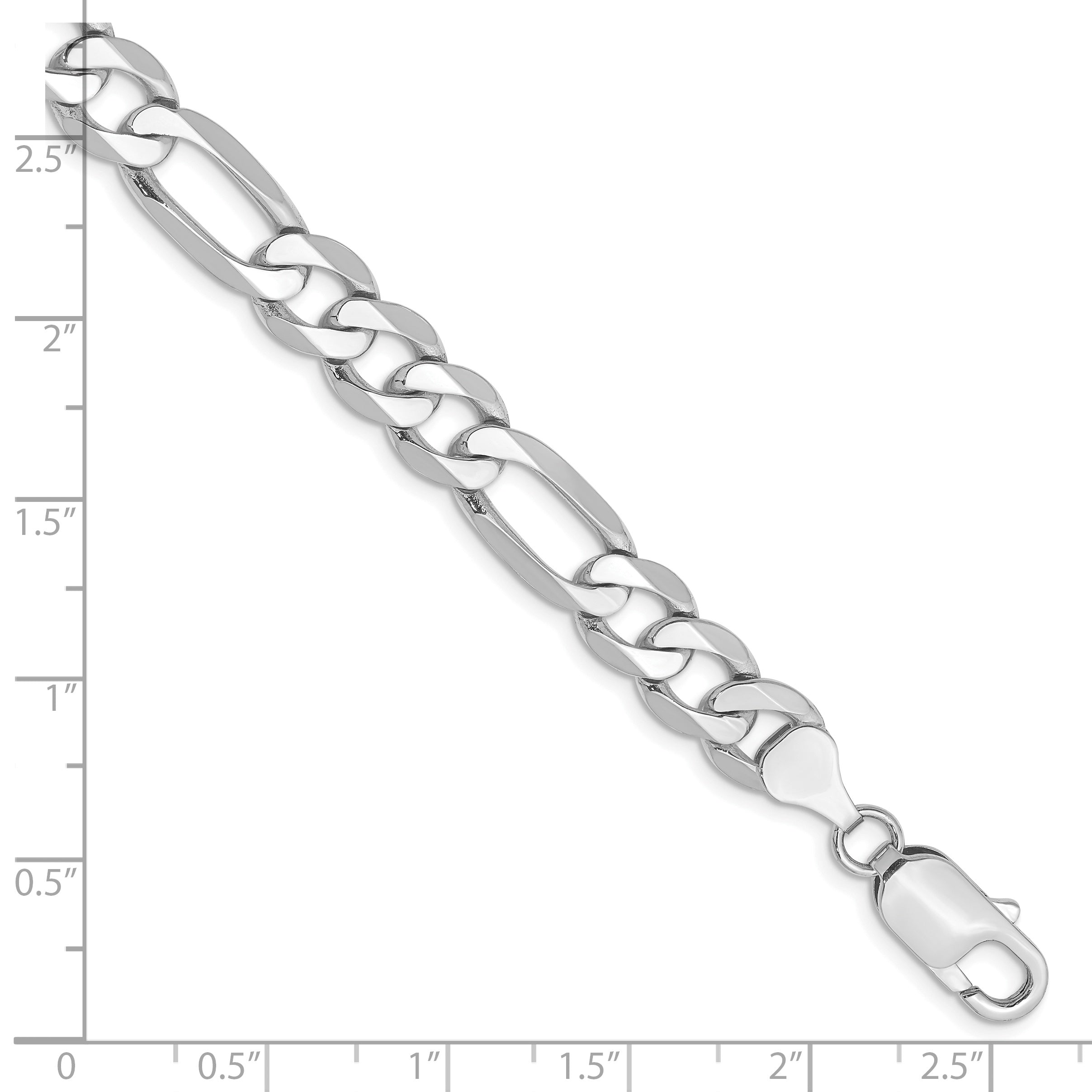 14K White Gold 8 inch 7.5mm Flat Figaro with Lobster Clasp Bracelet