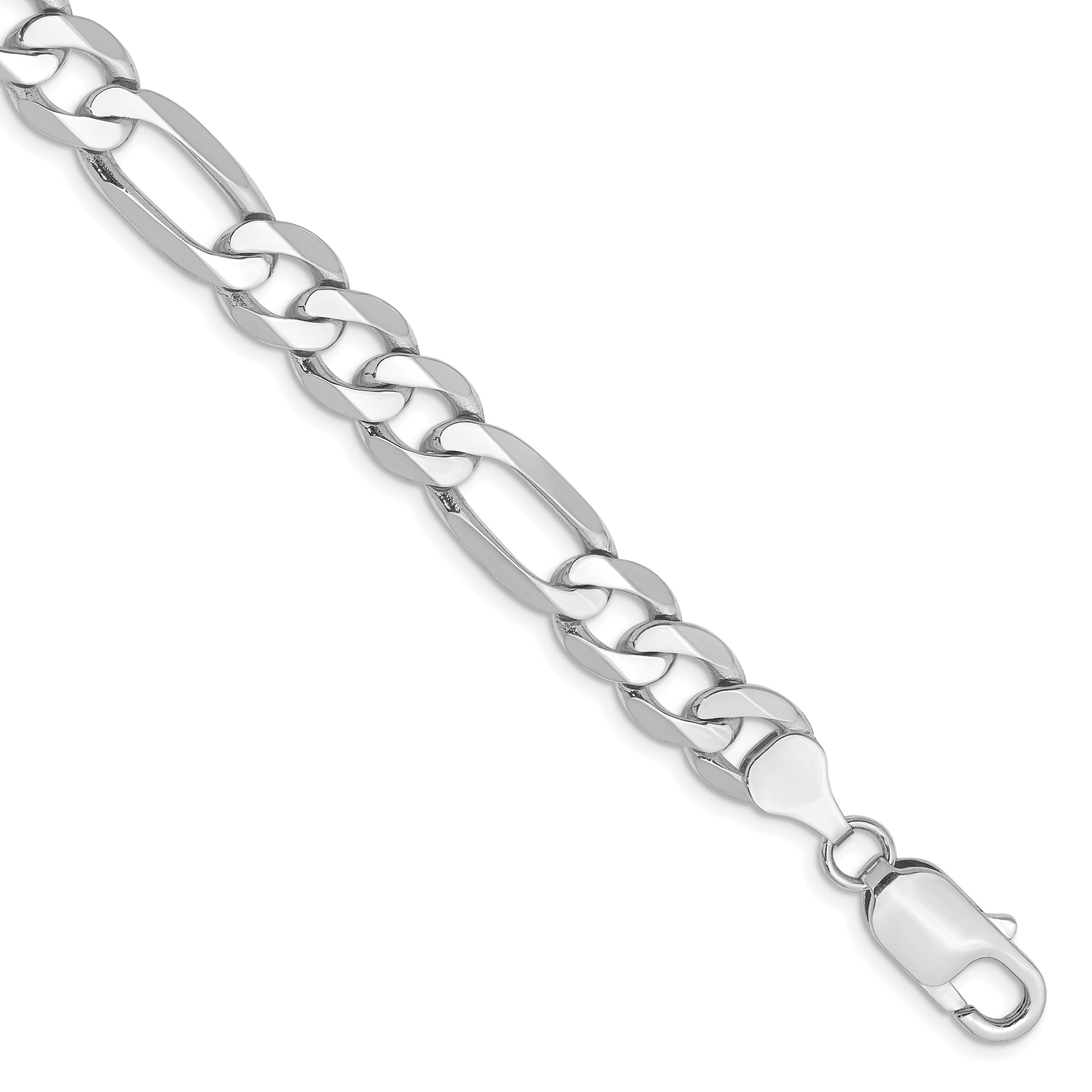 14K White Gold 8 inch 7.5mm Flat Figaro with Lobster Clasp Bracelet