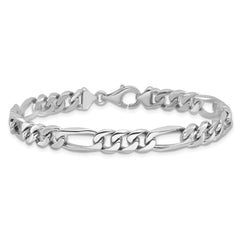 14K White Gold 8 inch 7mm Hand Polished Figaro Link with Fancy Lobster Clasp Bracelet