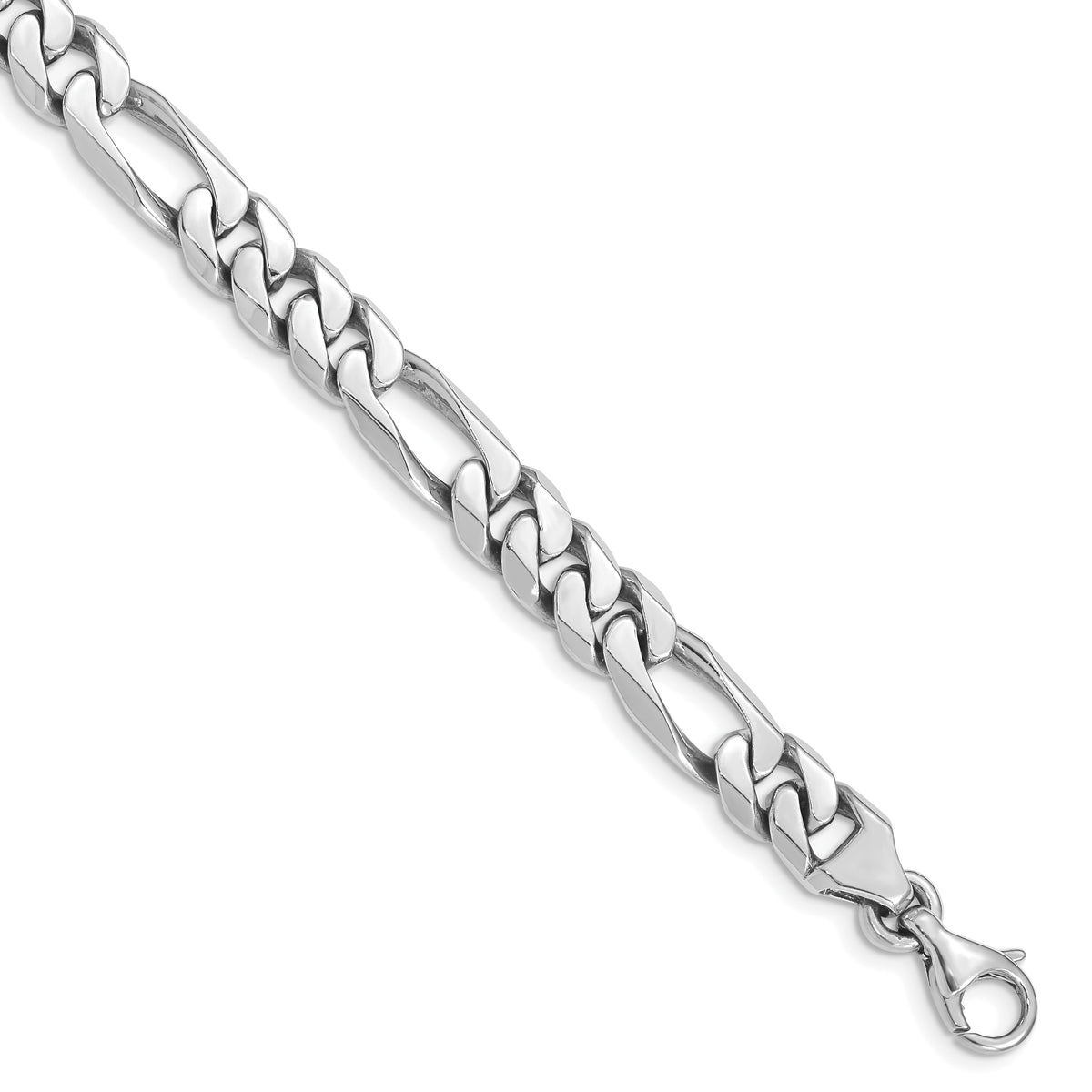 14K White Gold 8 inch 8mm Hand Polished Figaro Link with Fancy Lobster Clasp Bracelet