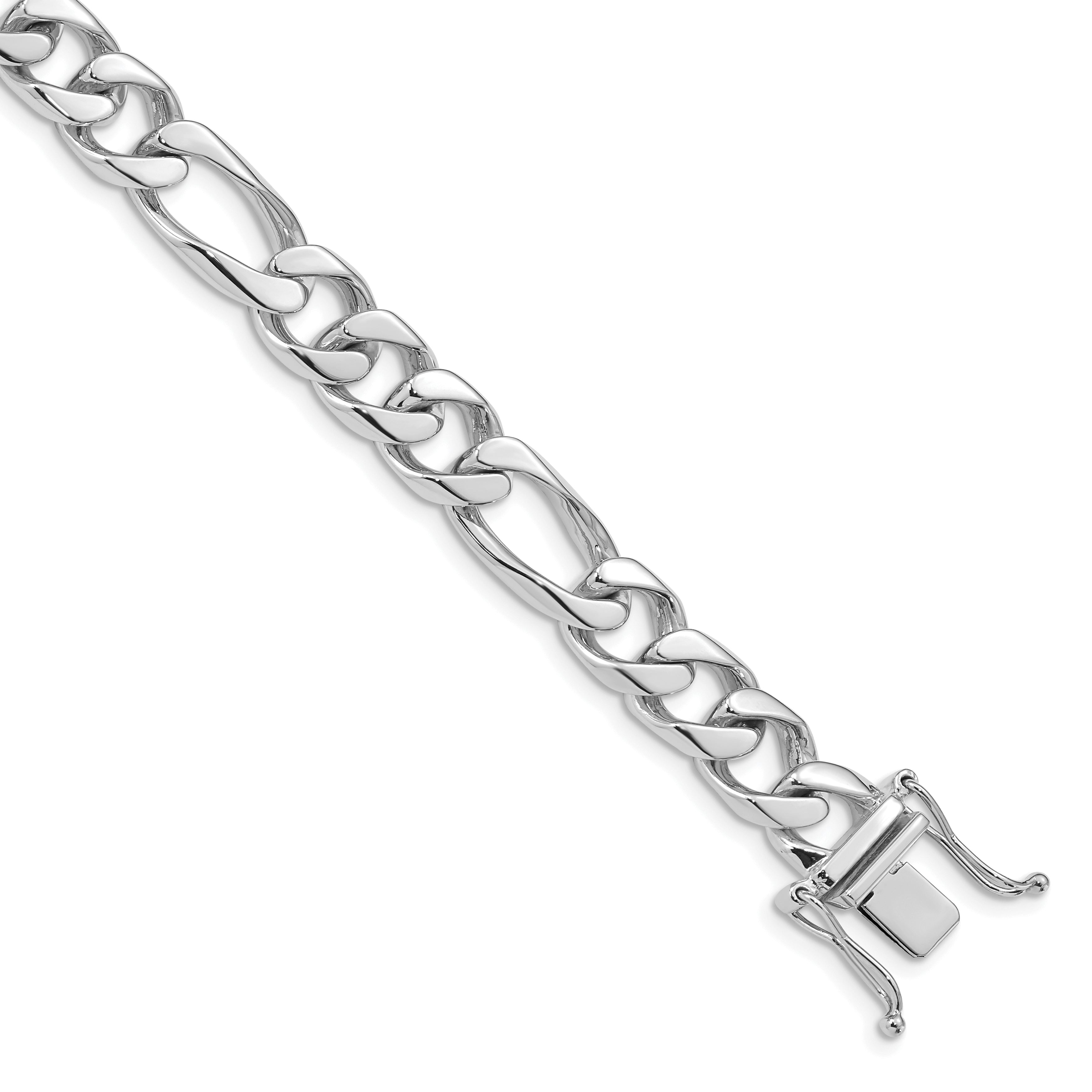 14K White Gold 8 inch 9mm Hand Polished Figaro Link with Box Catch Clasp Bracelet