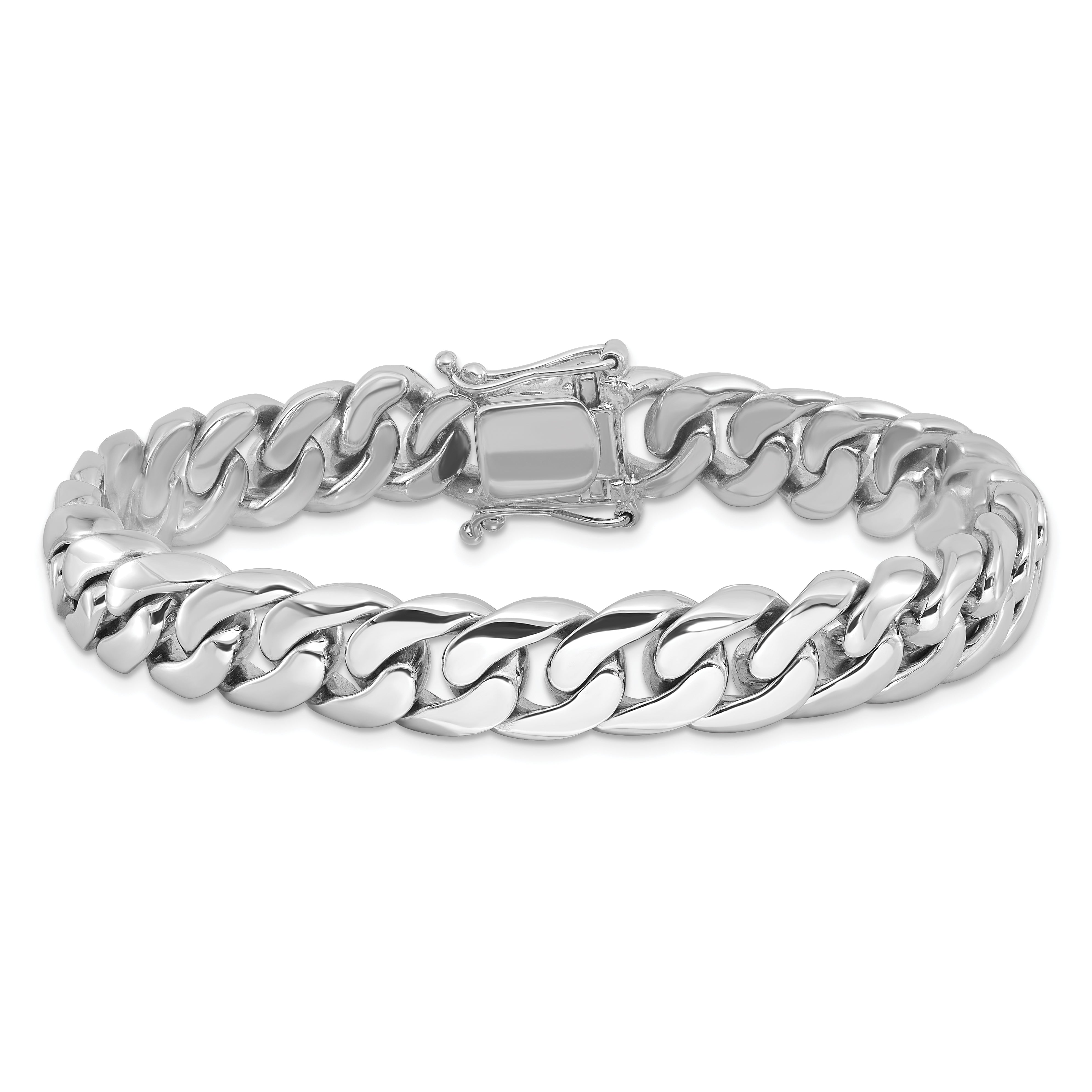 14K White Gold 8 inch 10.8mm Hand Polished Rounded Curb Link with Box Catch Clasp Bracelet