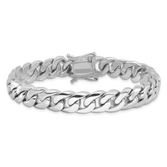 14K White Gold 8 inch 10.8mm Hand Polished Rounded Curb Link with Box Catch Clasp Bracelet