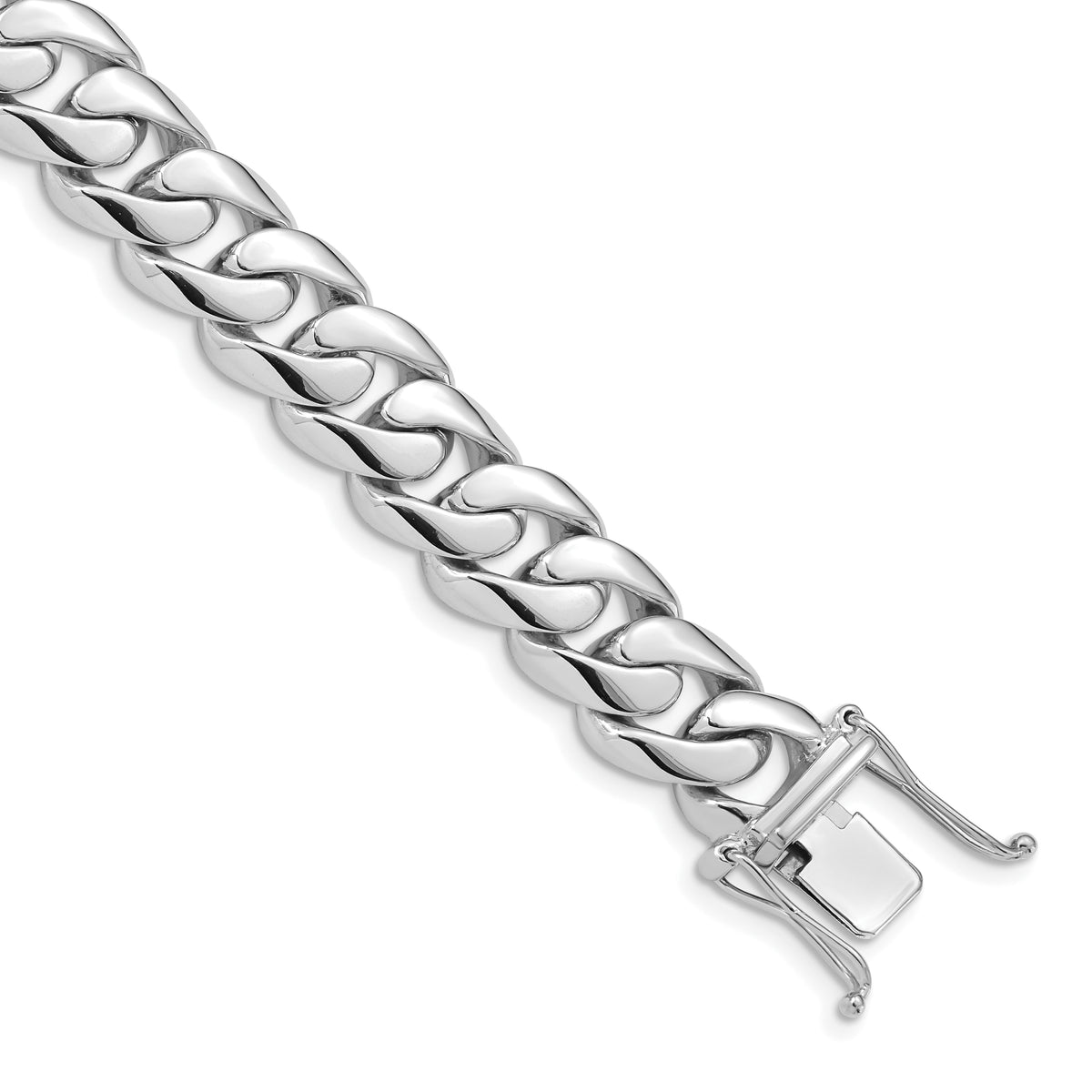 14K White Gold 8 inch 10.8mm Hand Polished Rounded Curb Link with Box Catch Clasp Bracelet