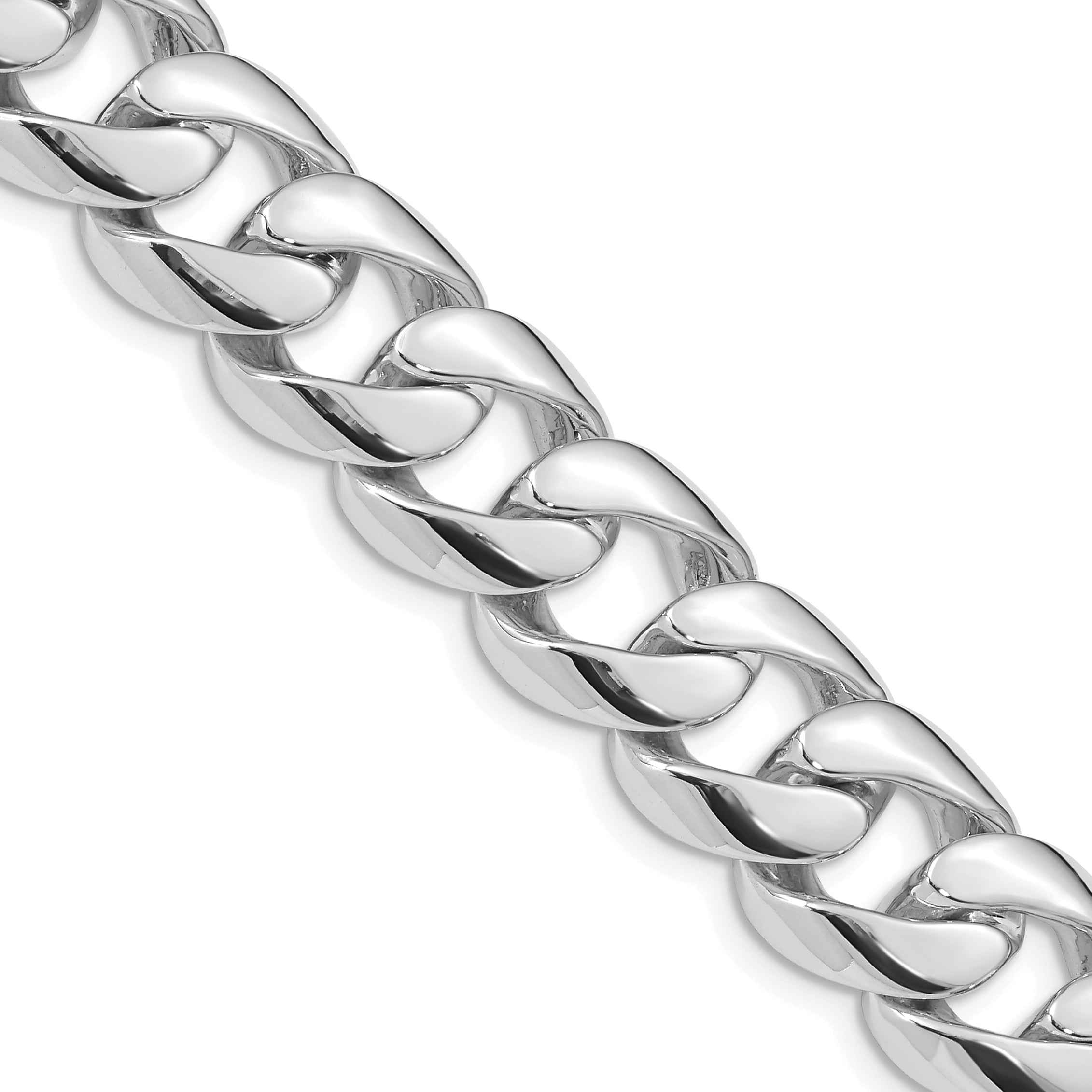 14K White Gold 9 inch 13.4mm Hand Polished Rounded Curb Link with Box Catch Clasp Bracelet