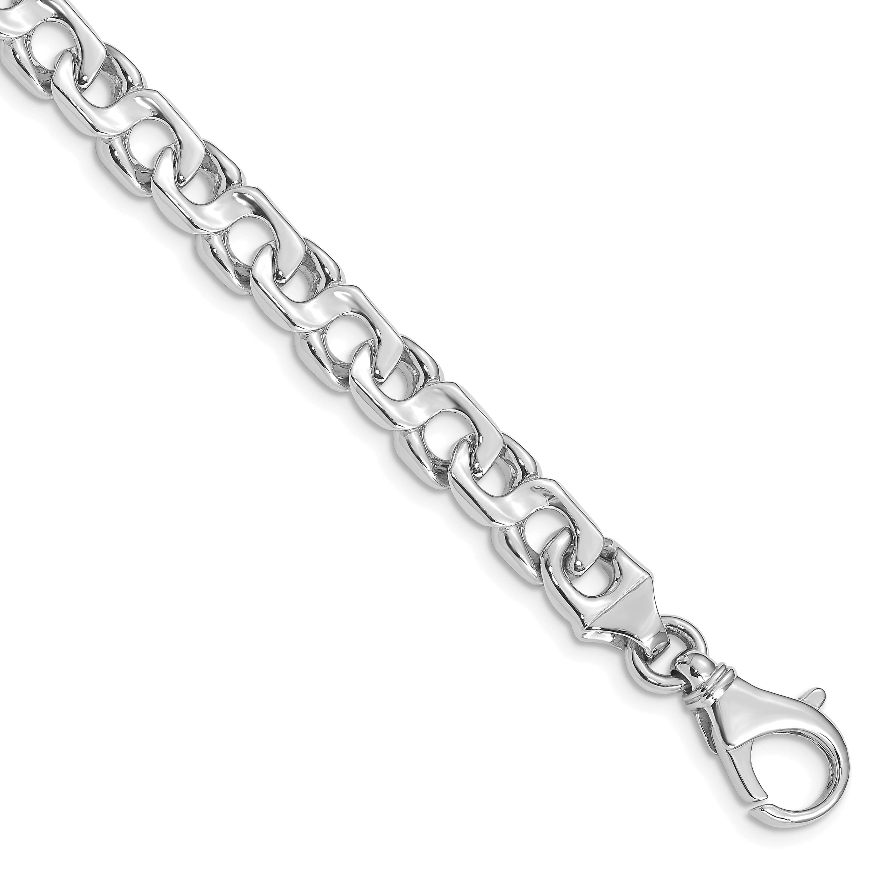 14K White Gold  8 inch 7.4mm Hand Polished Fancy Link with Fancy Lobster Clasp Bracelet