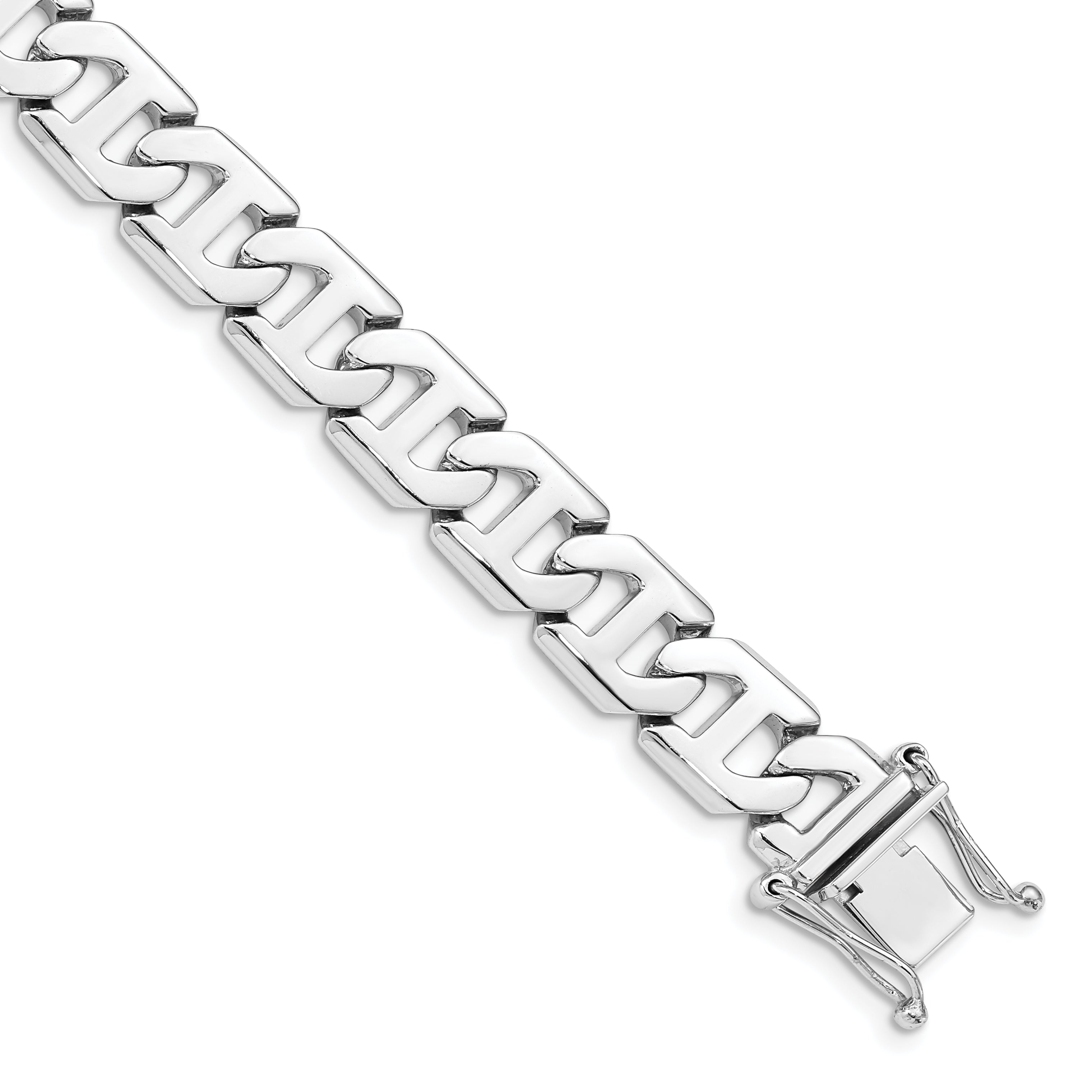 14K White Gold 8 inch 8.5mm Hand Polished Fancy Link with Box Catch Clasp Bracelet