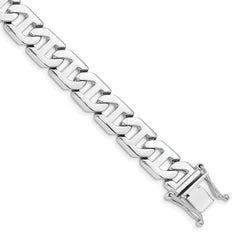 14K White Gold 8 inch 8.5mm Hand Polished Fancy Link with Box Catch Clasp Bracelet