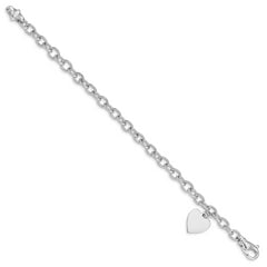 14k White Gold Link W/ Heart Charm Bracelet