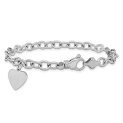 14k White Gold Link W/ Heart Charm Bracelet