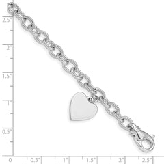 14k White Gold Link W/ Heart Charm Bracelet