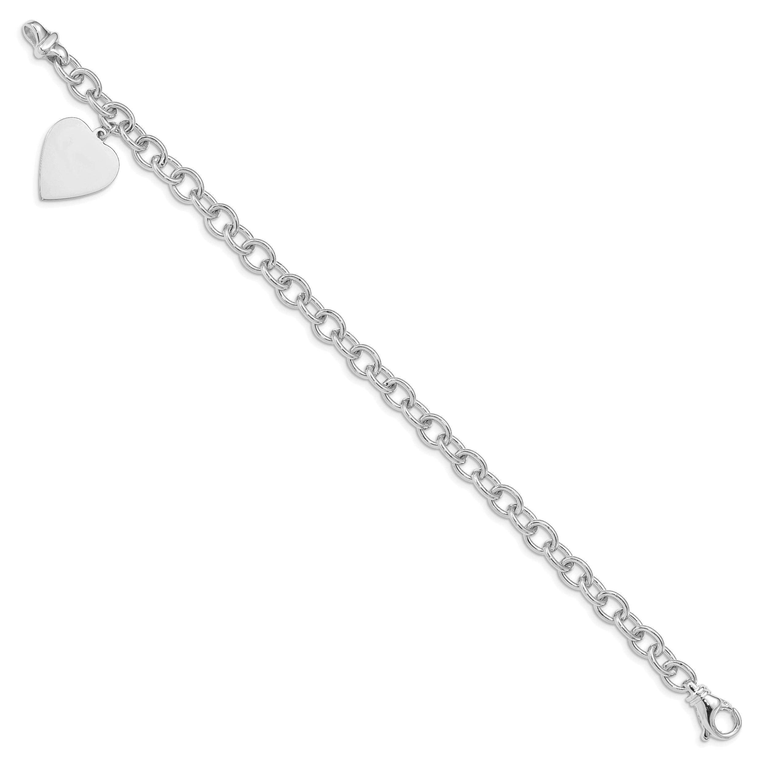 14k White Gold Link W/ Heart Charm Bracelet