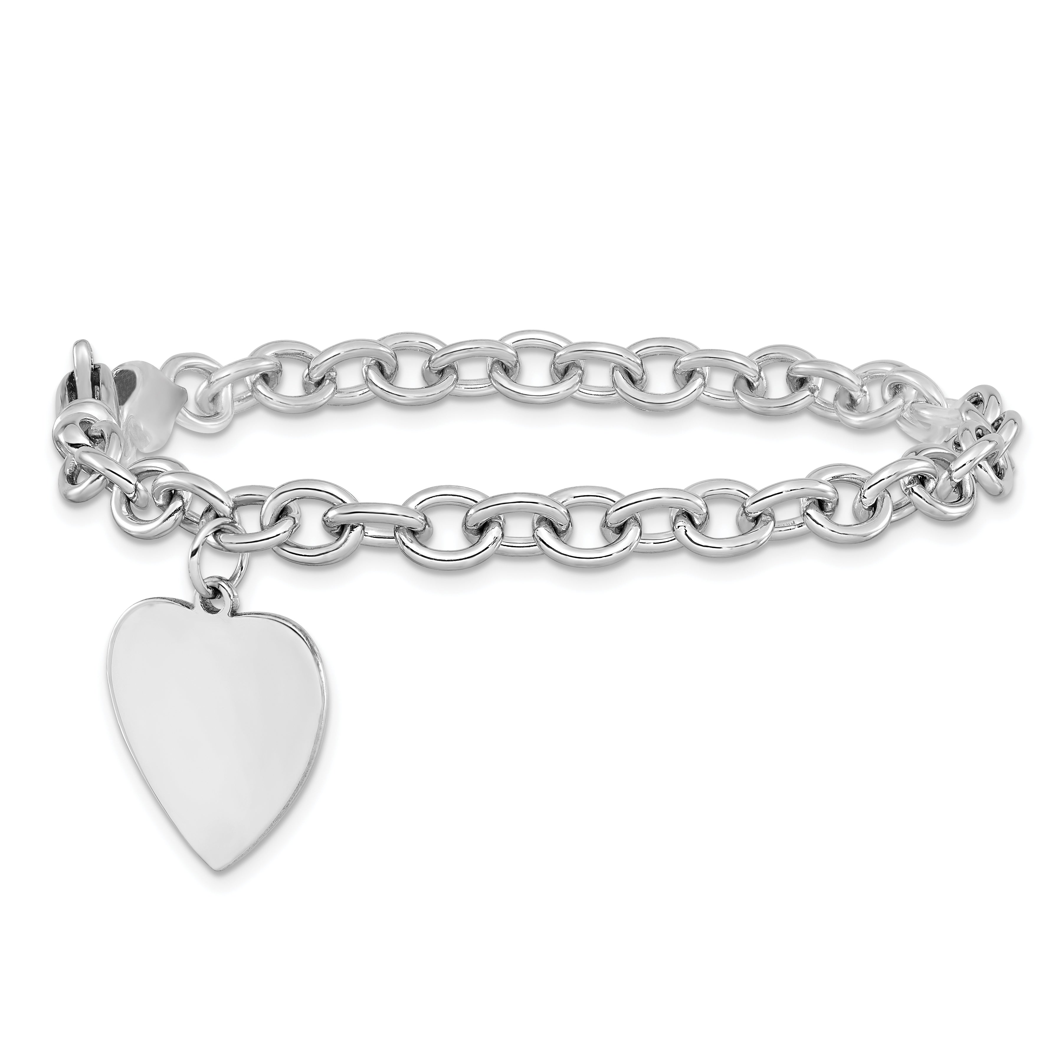 14k White Gold Link W/ Heart Charm Bracelet