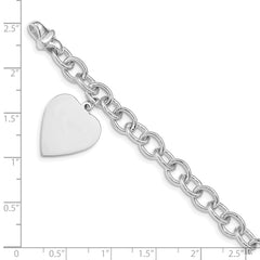 14k White Gold Link W/ Heart Charm Bracelet