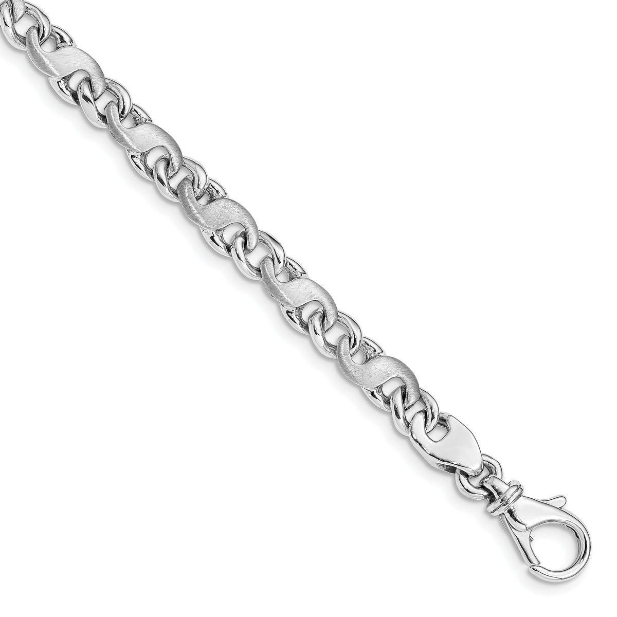 14K White Gold 8 inch 5.4mm Hand Polished and Satin Fancy S-Link with Fancy Lobster Clasp Bracelet