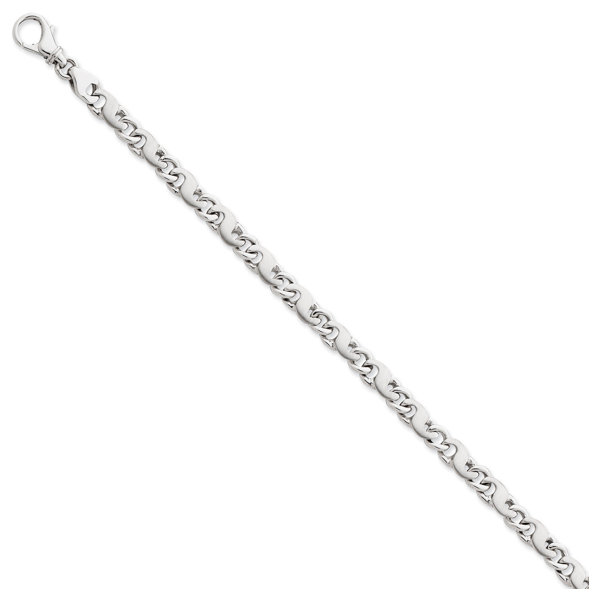 14k White Gold 5.4mm Hand-polished and Satin Link Bracelet