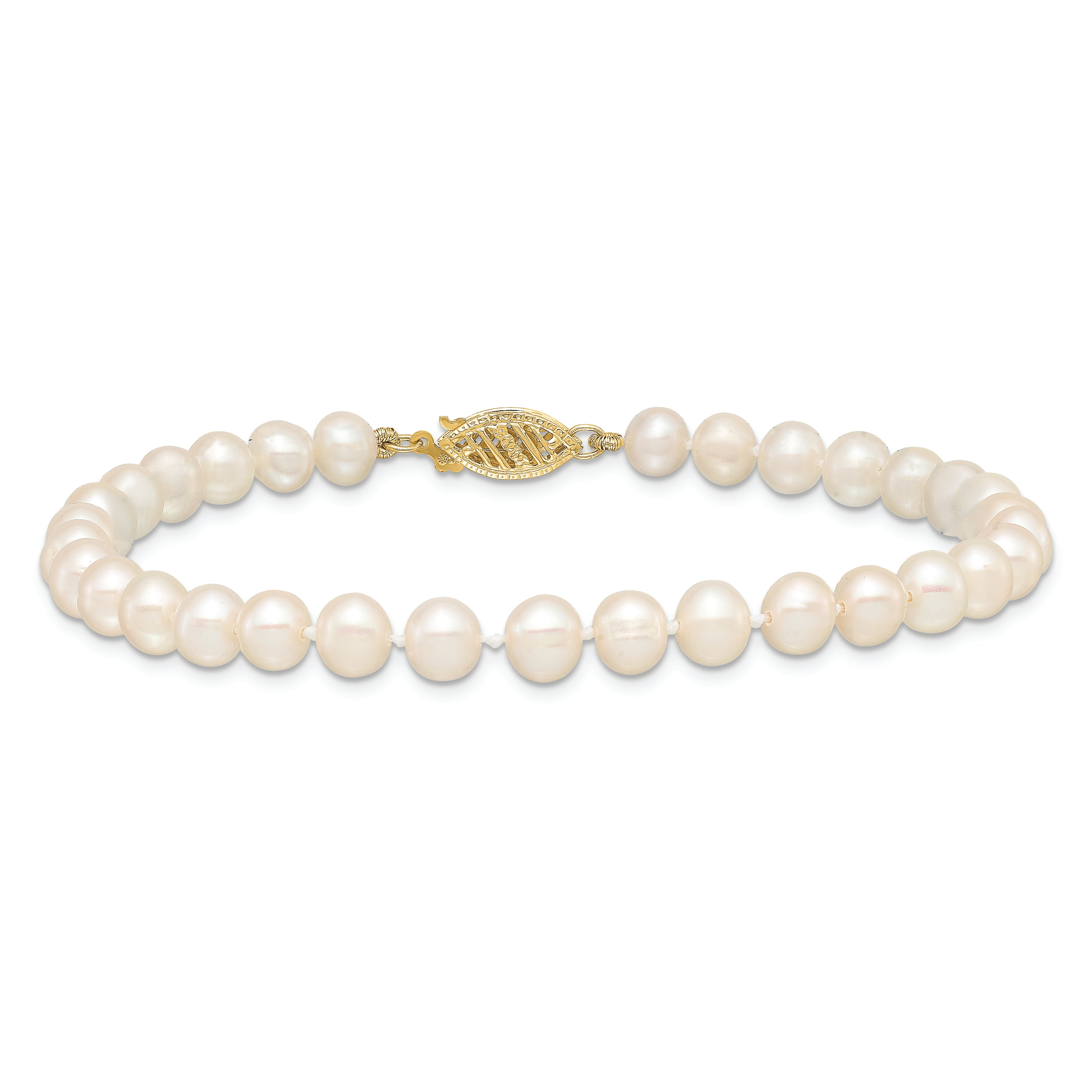 14k 5-6mm White Near Round Freshwater Cultured Pearl Bracelet