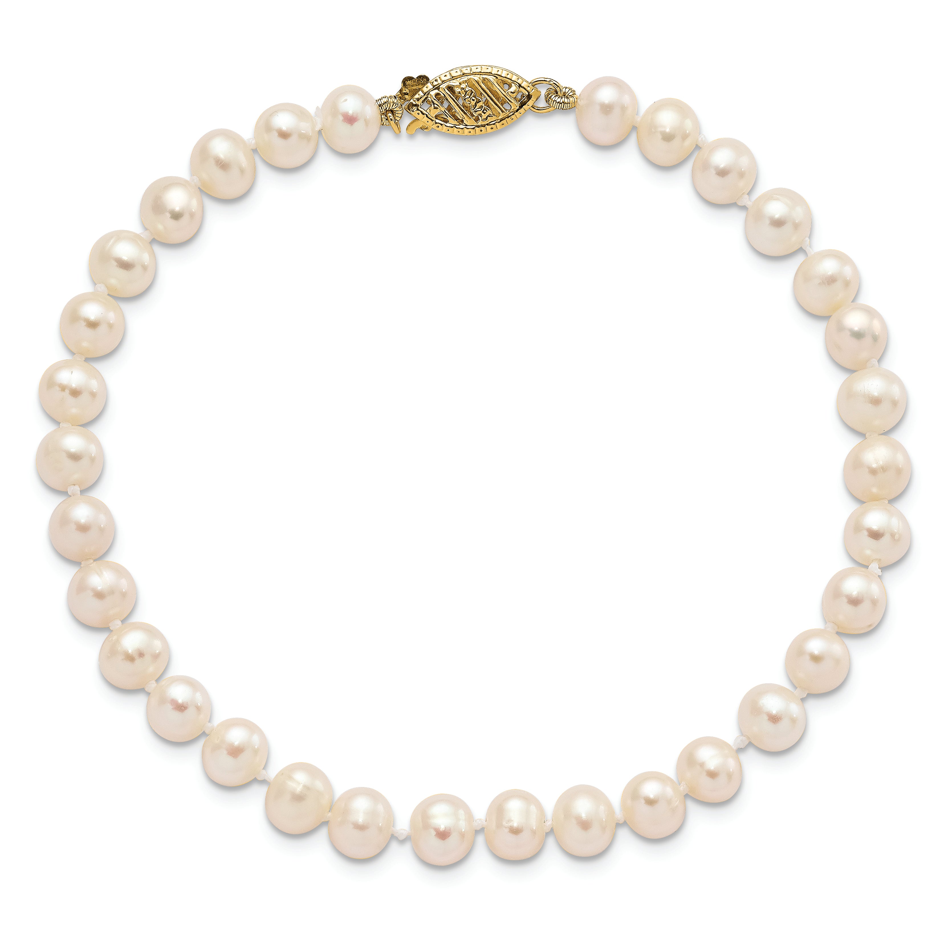 14k 5-6mm White Near Round Freshwater Cultured Pearl Bracelet