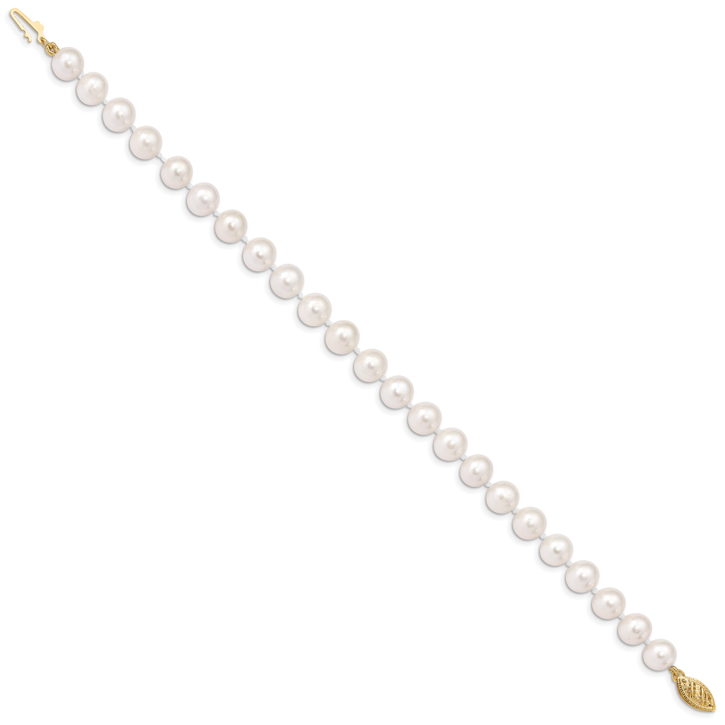 14k 7-8mm White Near Round Freshwater Cultured Pearl Bracelet