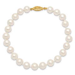 14k 7-8mm White Near Round Freshwater Cultured Pearl Bracelet