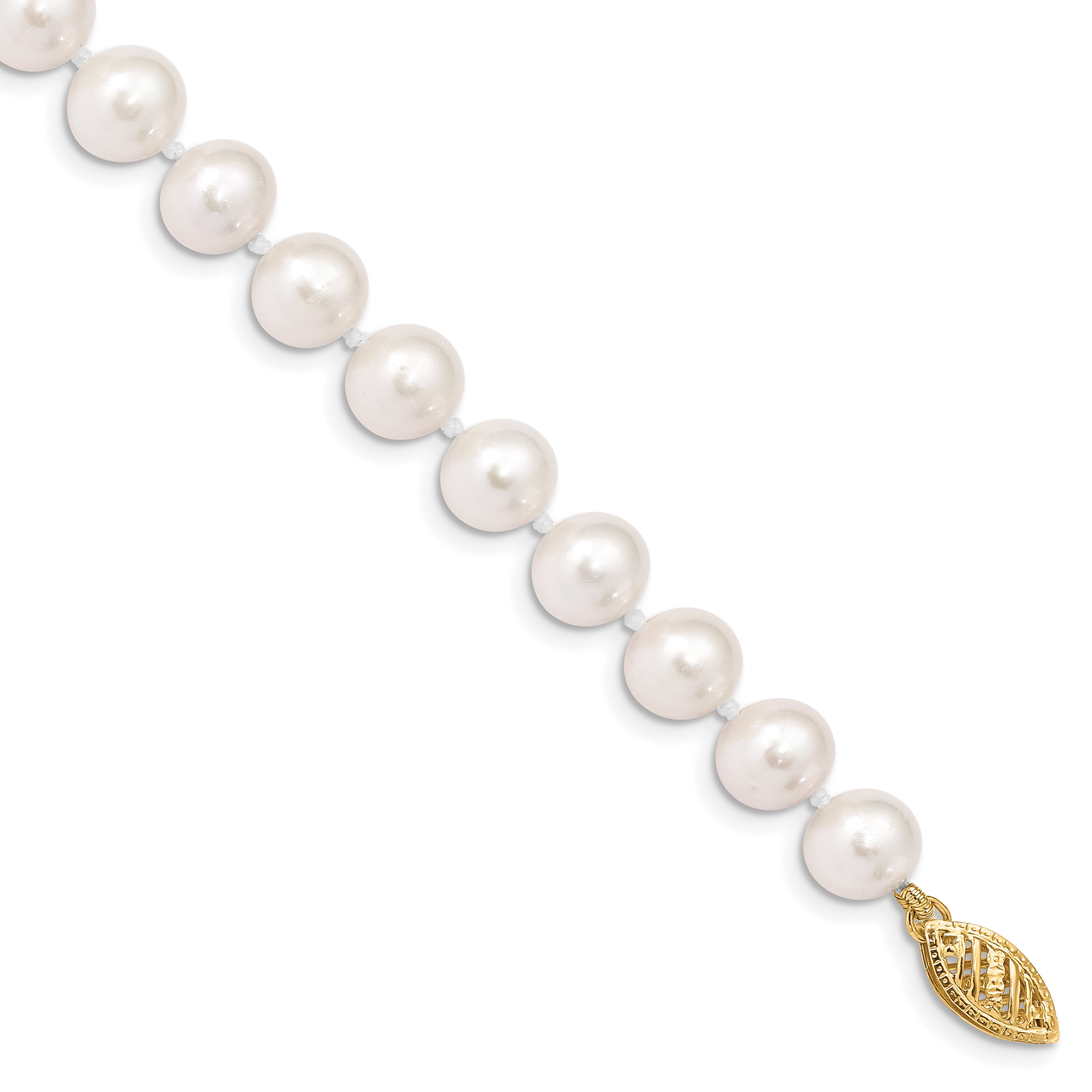 14k 7-8mm White Near Round Freshwater Cultured Pearl Bracelet