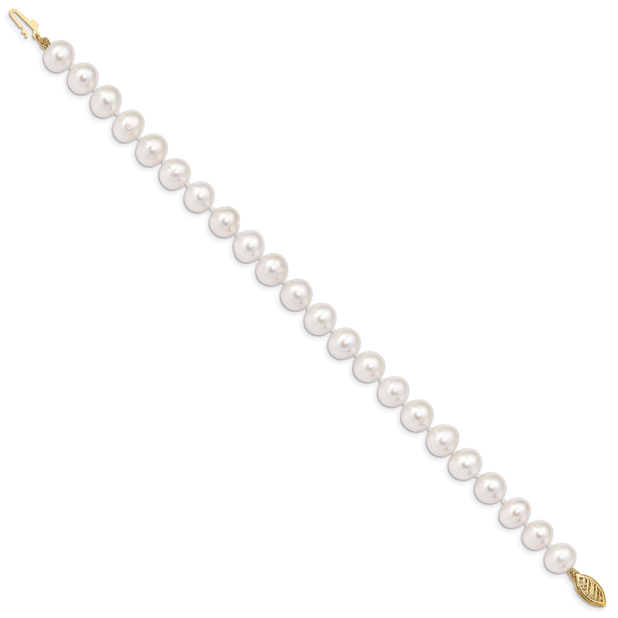 14k 8-9mm White Near Round Freshwater Cultured Pearl Bracelet