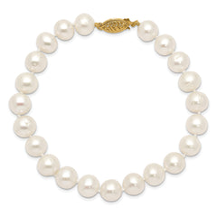 14k 8-9mm White Near Round Freshwater Cultured Pearl Bracelet