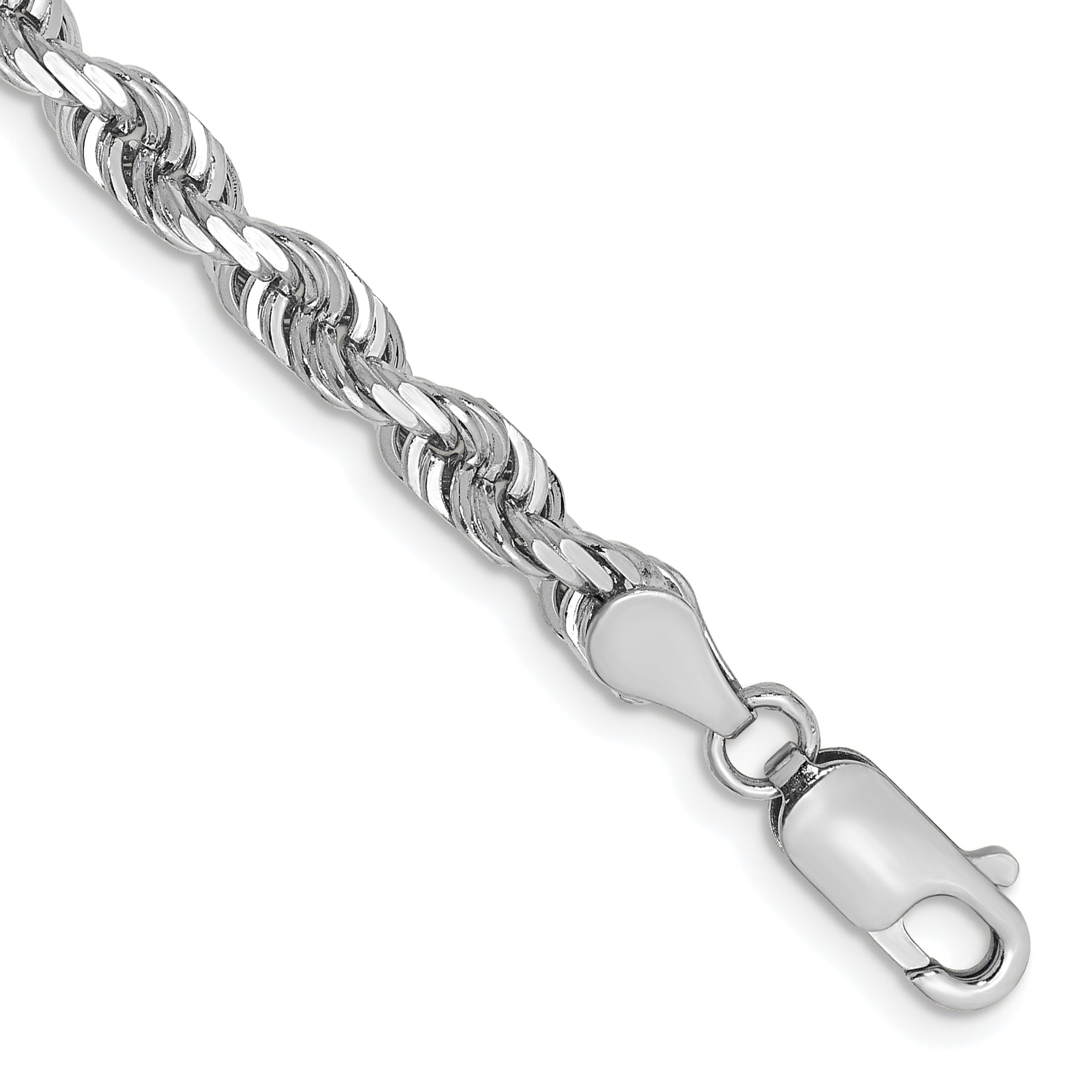 14K White Gold 8 Inch 4.5mm Diamond-cut Quadruple Rope Lobster Clasp Chain