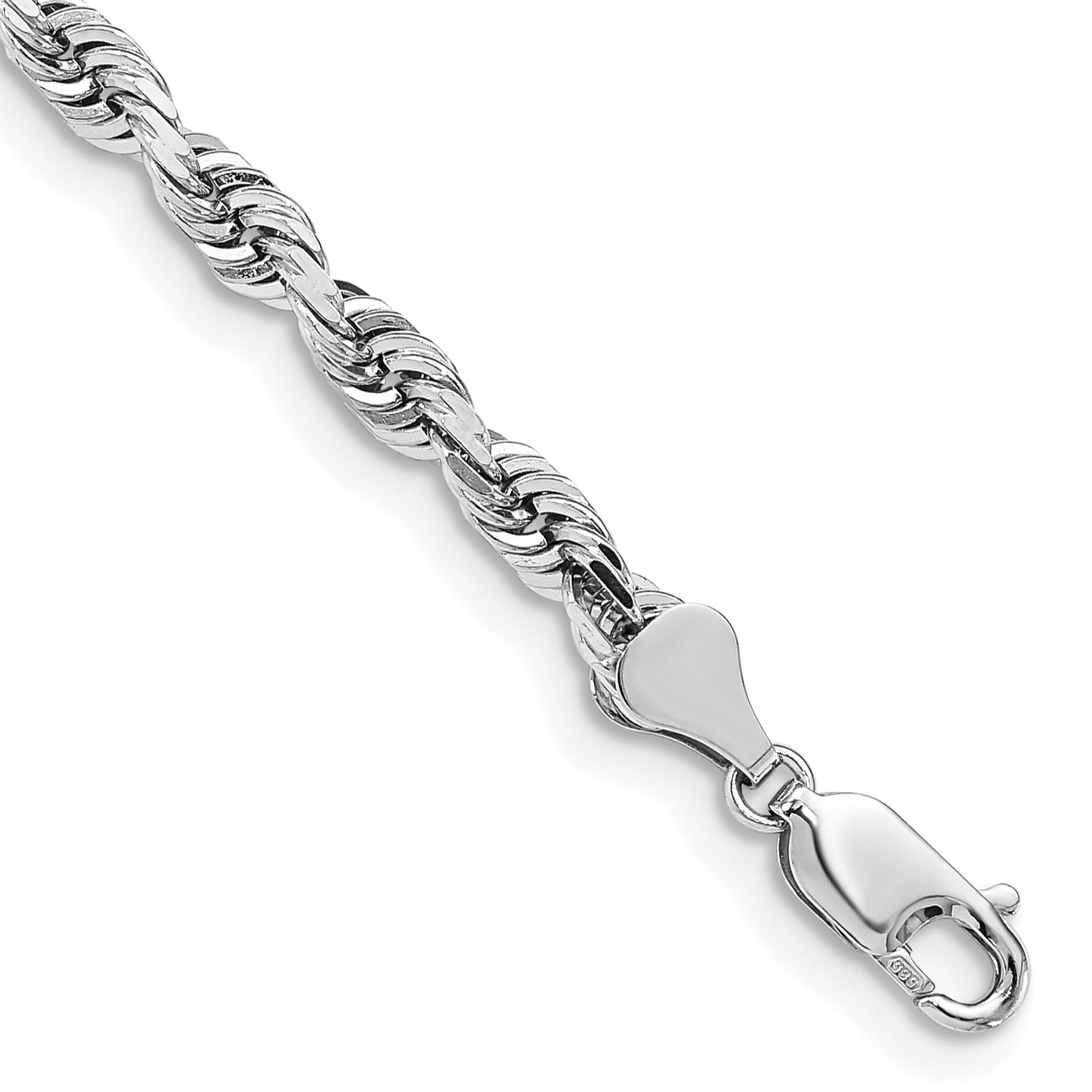 14K White Gold 8 Inch 5mm Diamond-cut Quadruple Rope Lobster Clasp Chain