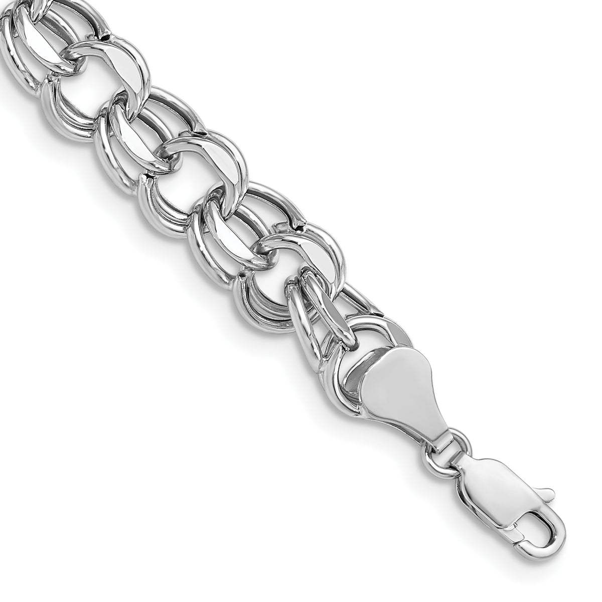 14k White Gold Lite 8mm Double Link Charm Bracelet