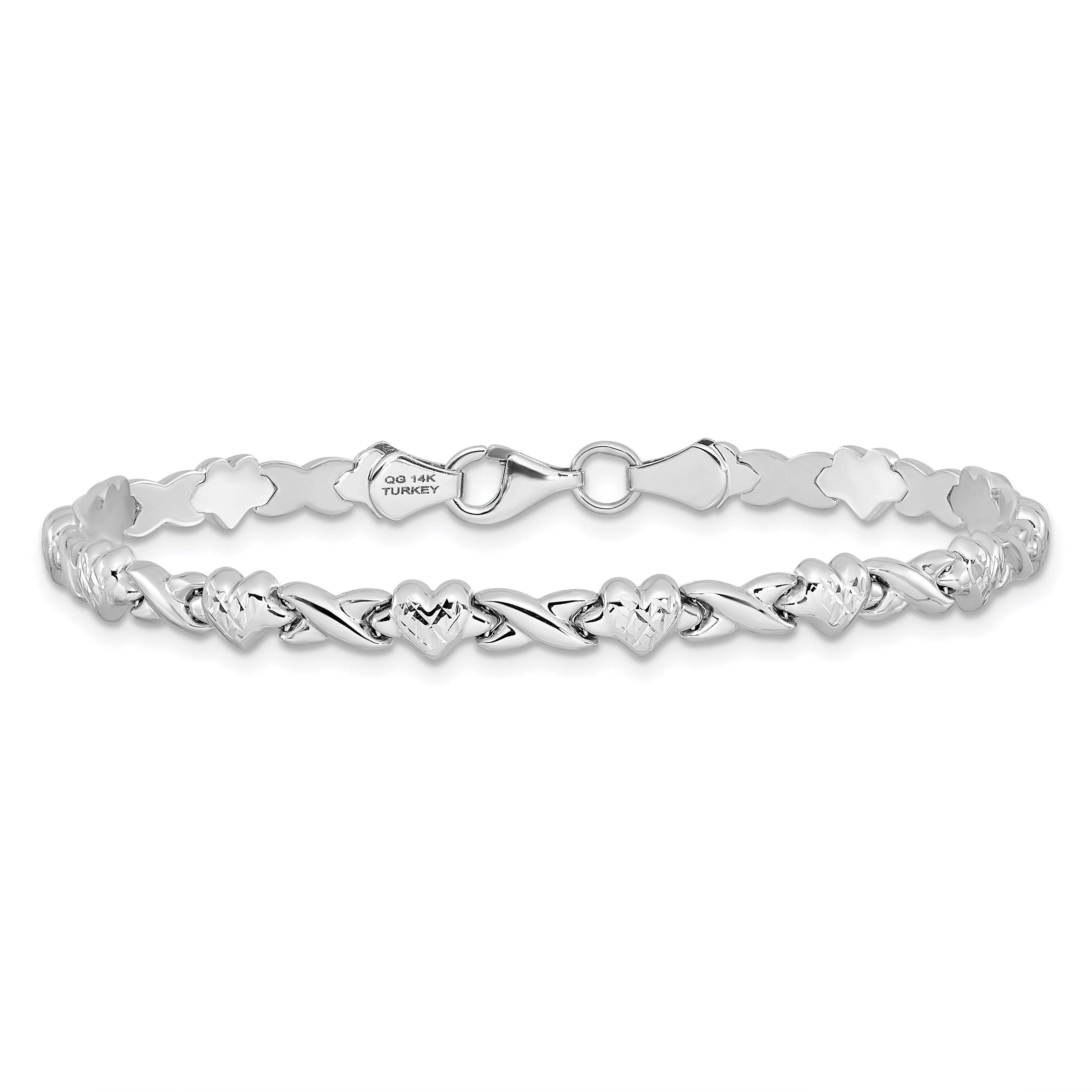 14k White Gold Polished Heart & X Bracelet