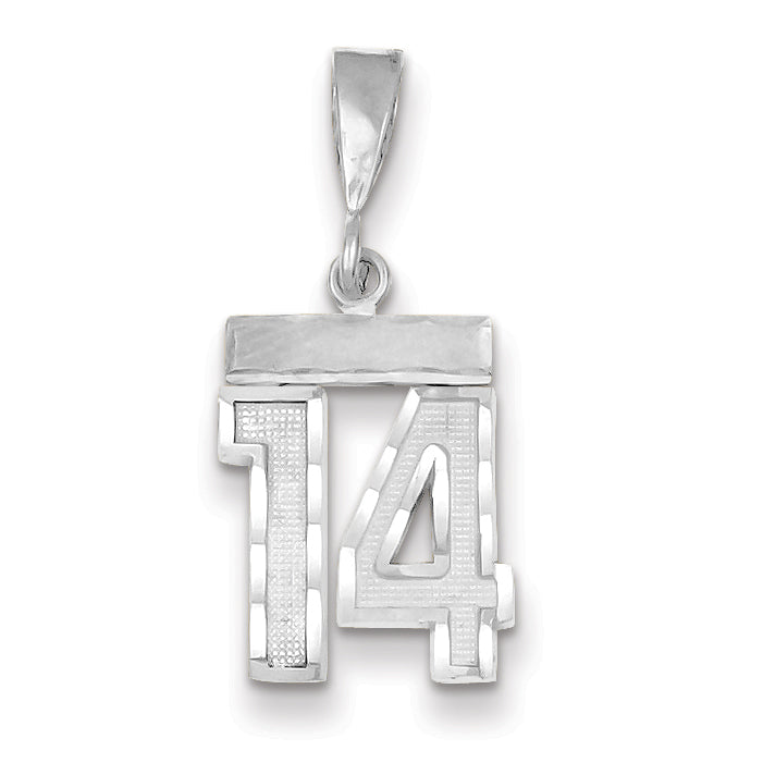 14K White Gold Small Diamond-cut Number 14 Charm