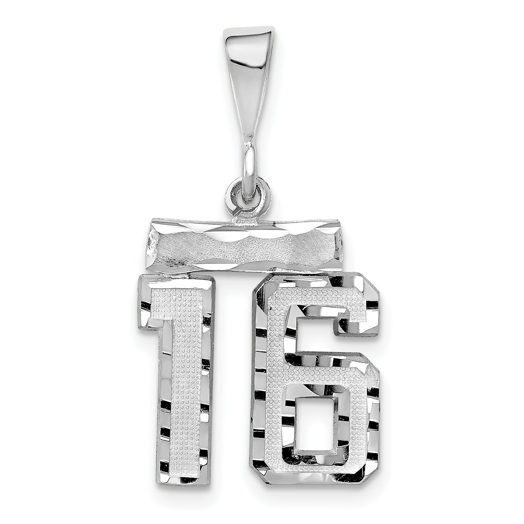 14K White Gold Small Diamond-cut Number 16 Charm